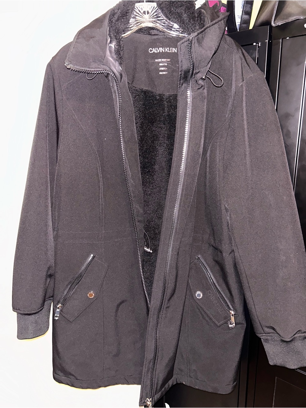 Calvin Klein Black Hooded Parka with Zipper Pockets